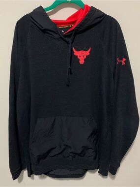 Under Armour Project Rock Black Pullover Hoodie with Red Accents